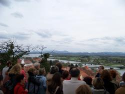 Ena izmed čudovitih panoram s Ptujskega gradu - staro mestno jedro, Ptujsko jezero, Drava, Ptujski mostovi...